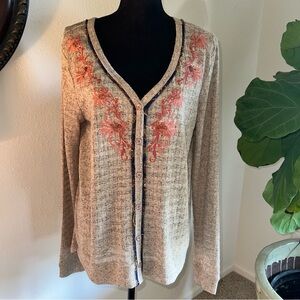 Miss Me Women’s Lace-Like Beaded Cardigan Top Sheer Paisley Insert Large NWOTs